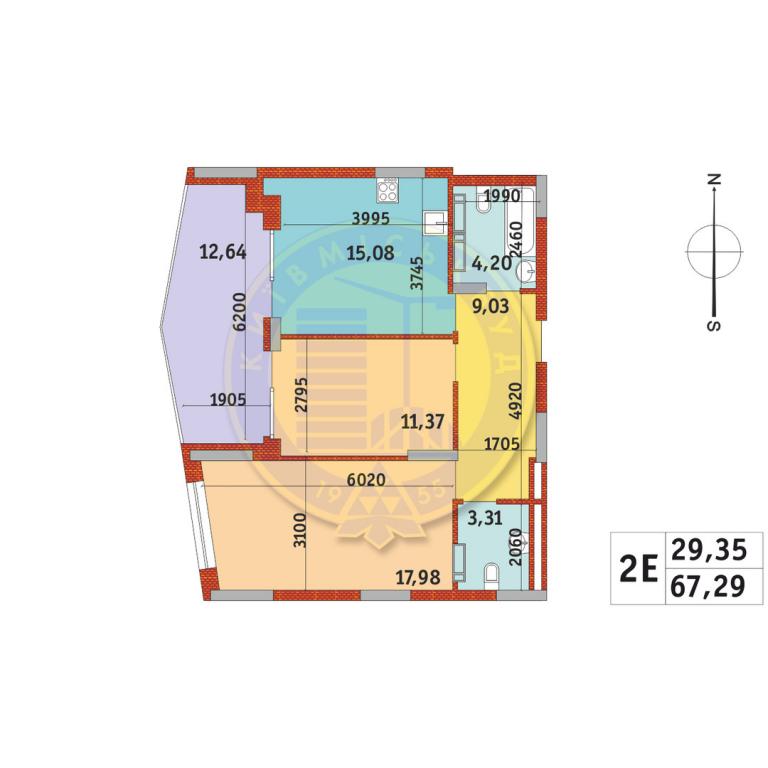 Продается 2-комнатная квартира 65.45 кв. м в Киеве, ул. Богатырская, 32