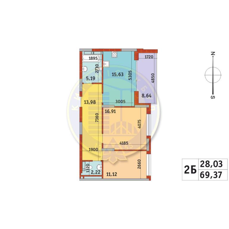 Продається 2-кімнатна квартира 69.37 кв. м у Києві, вул. Богатирська, 32