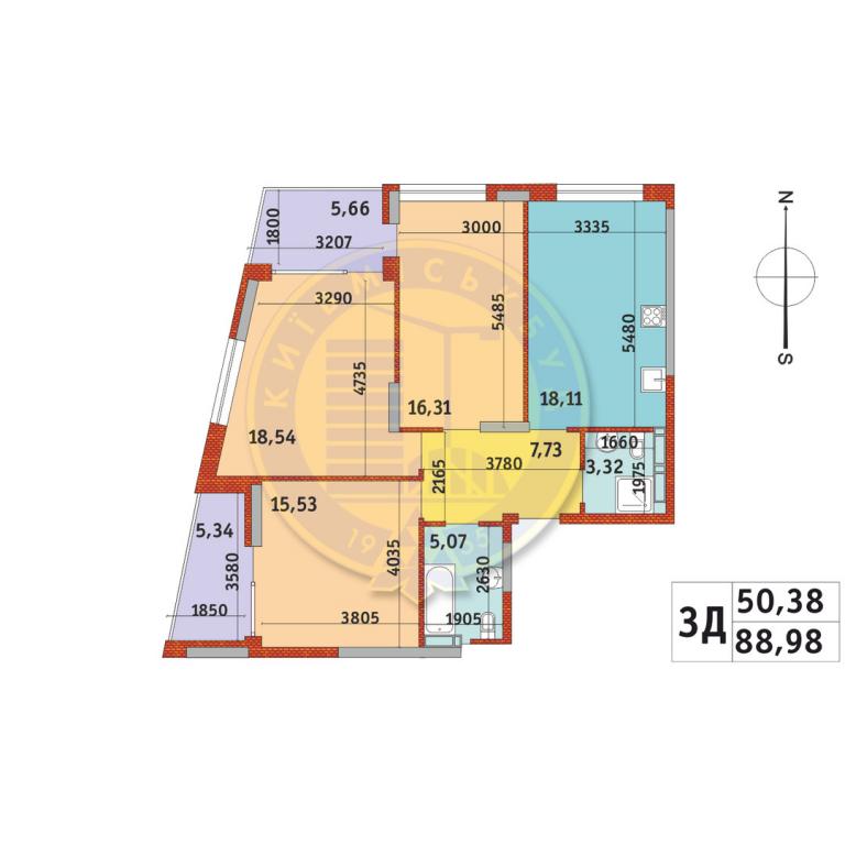 Продается 3-комнатная квартира 88.98 кв. м в Киеве, ул. Богатырская, 32