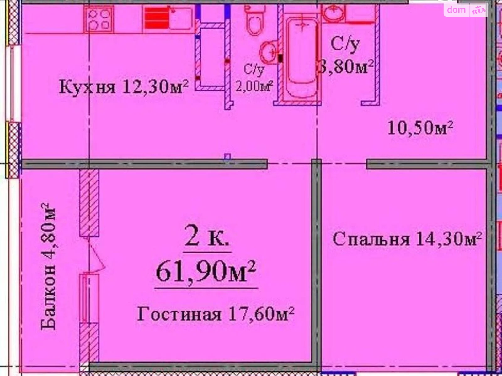 Продается 2-комнатная квартира 61.9 кв. м в Одессе, ул. Жаботинского