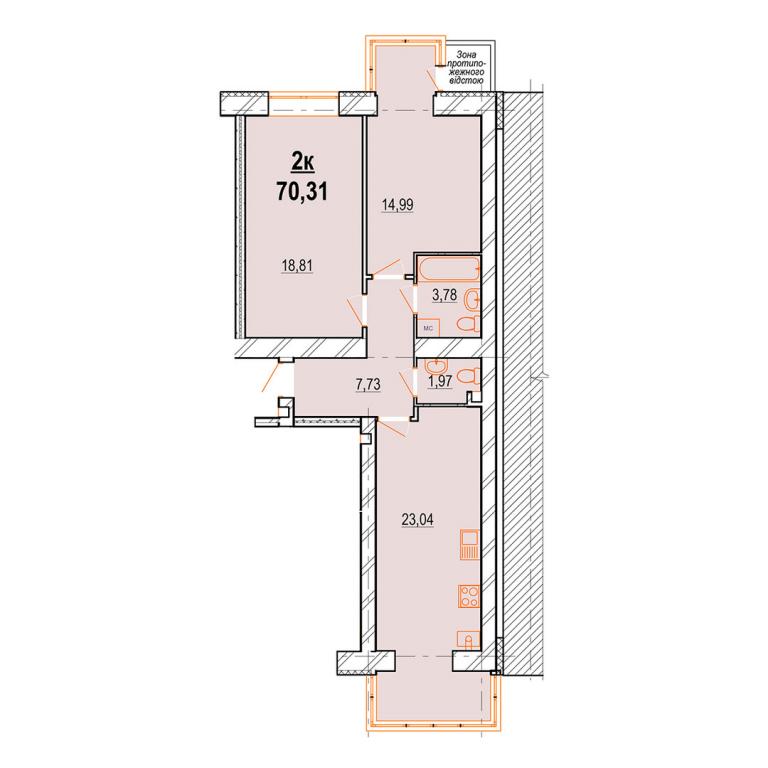 Продается 2-комнатная квартира 70.31 кв. м в Виннице, ул. генерала Якова Гандзюка, 6