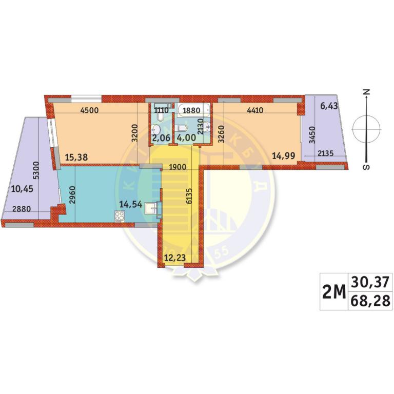 Продається 2-кімнатна квартира 68.28 кв. м у Києві, вул. Богатирська, 32