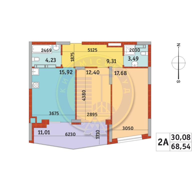 Продается 2-комнатная квартира 68.54 кв. м в Киеве, ул. Богатырская, 32