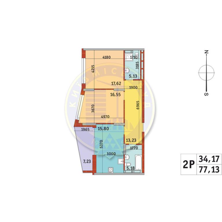 Продається 2-кімнатна квартира 77.13 кв. м у Києві, вул. Богатирська, 32