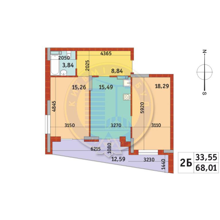 Продается 2-комнатная квартира 68.01 кв. м в Киеве, ул. Богатырская, 32