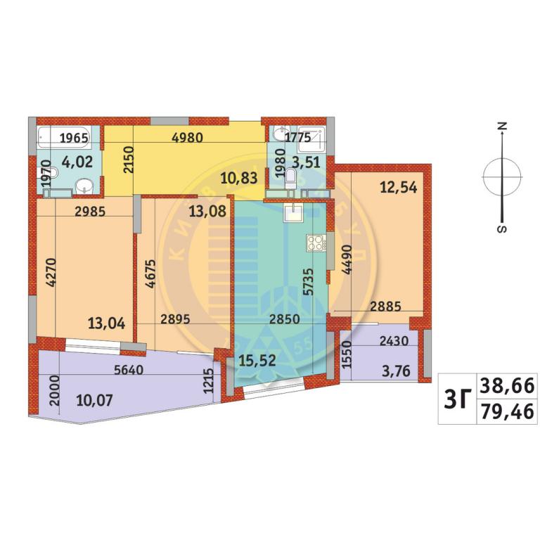 Продается 3-комнатная квартира 79.46 кв. м в Киеве, ул. Богатырская, 32