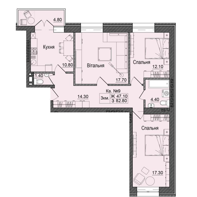 Продается 3-комнатная квартира 82.8 кв. м в Черновцах, ул. Сторожинецкая - фото 1