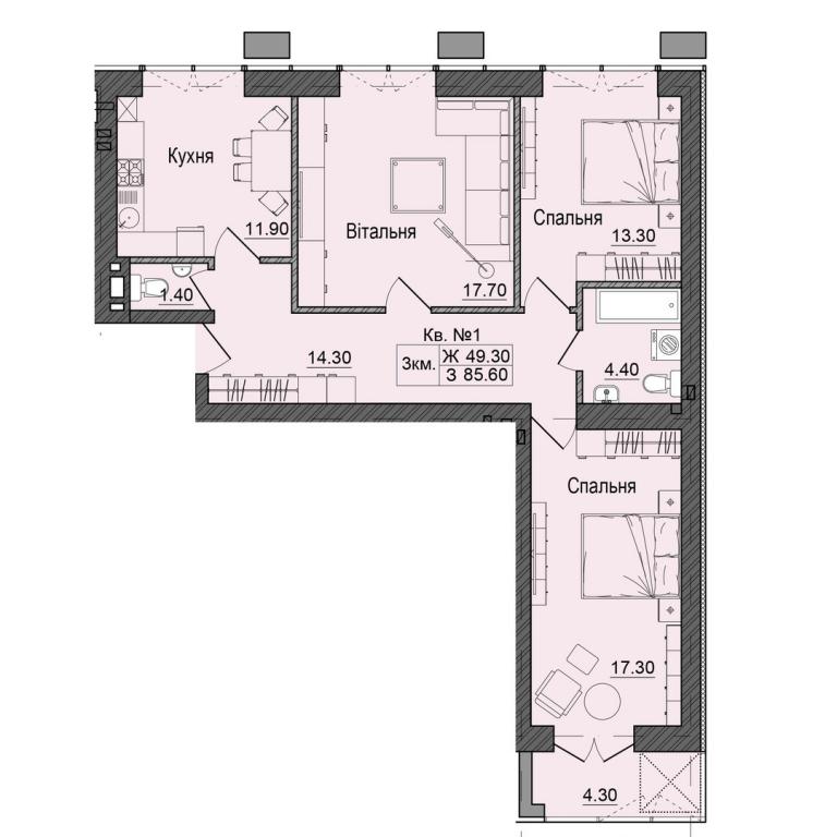 Продается 3-комнатная квартира 85.6 кв. м в Черновцах - фото 1
