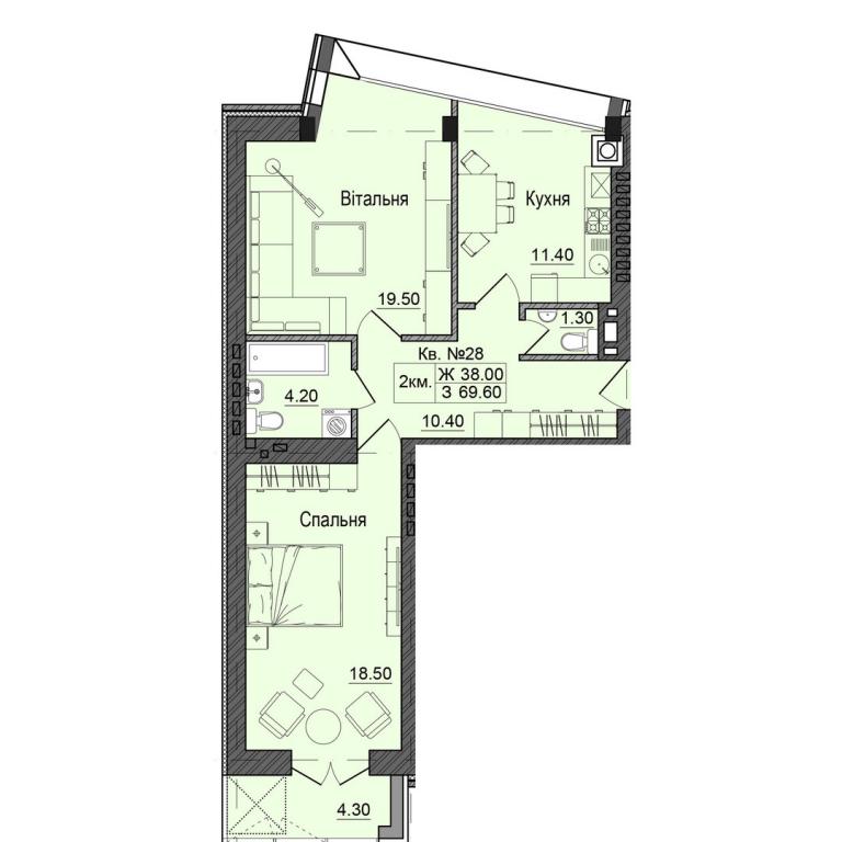 Продается 2-комнатная квартира 69.6 кв. м в Черновцах, цена: 69600 $