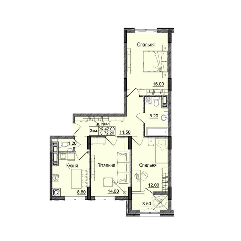 Продается 3-комнатная квартира 72.2 кв. м в Черновцах