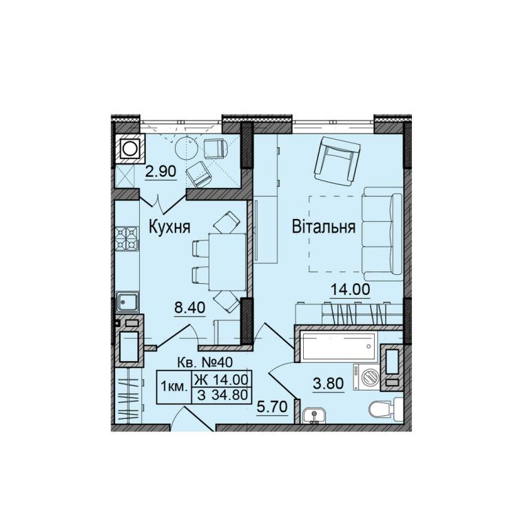 Продается 1-комнатная квартира 34.8 кв. м в Черновцах, цена: 38280 $ - фото 1