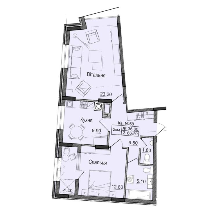 Продается 2-комнатная квартира 66.7 кв. м в Черновцах - фото 1