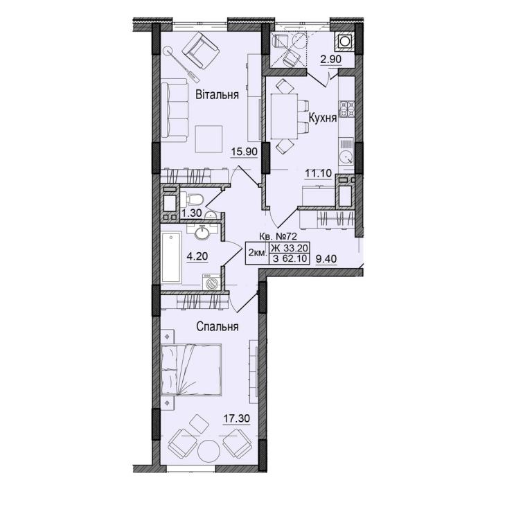 Продается 2-комнатная квартира 62.1 кв. м в Черновцах, ул. Сторожинецкая