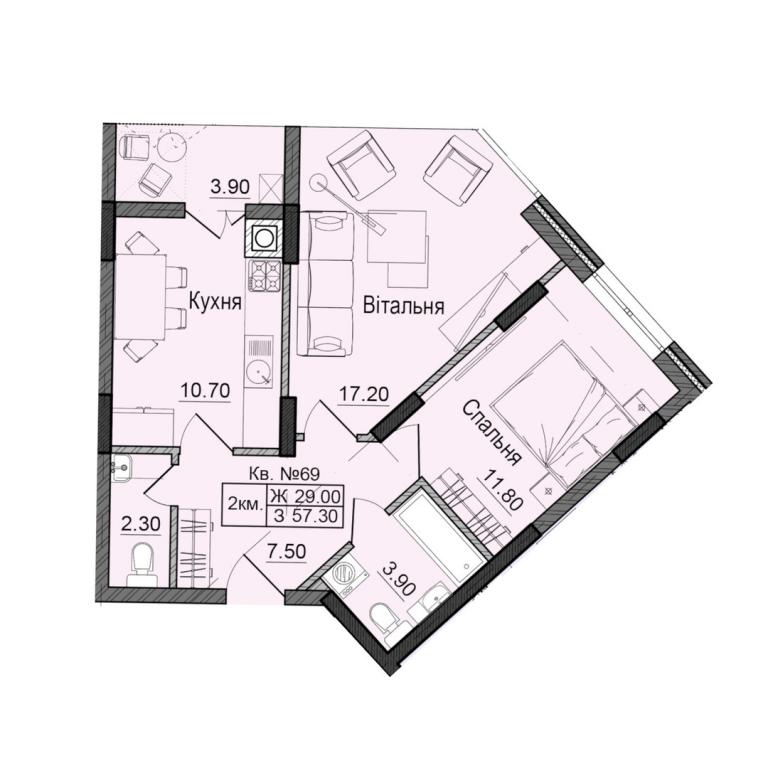 Продается 2-комнатная квартира 57.3 кв. м в Черновцах, ул. Сторожинецкая