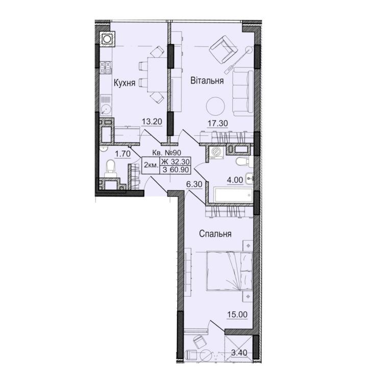 Продается 2-комнатная квартира 60.9 кв. м в Черновцах, ул. Сторожинецкая - фото 1