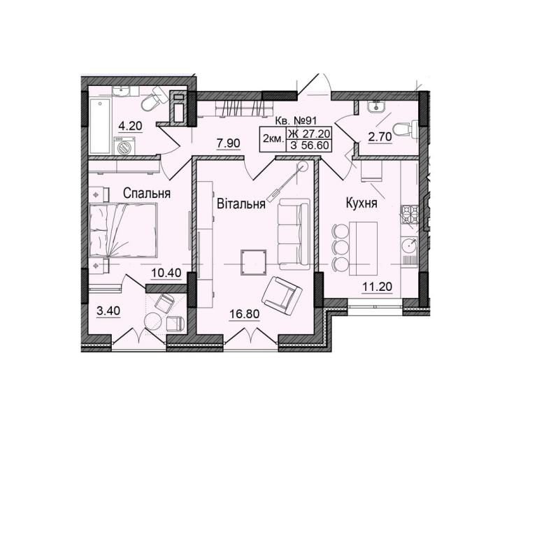 Продается 2-комнатная квартира 56.6 кв. м в Черновцах, ул. Сторожинецкая