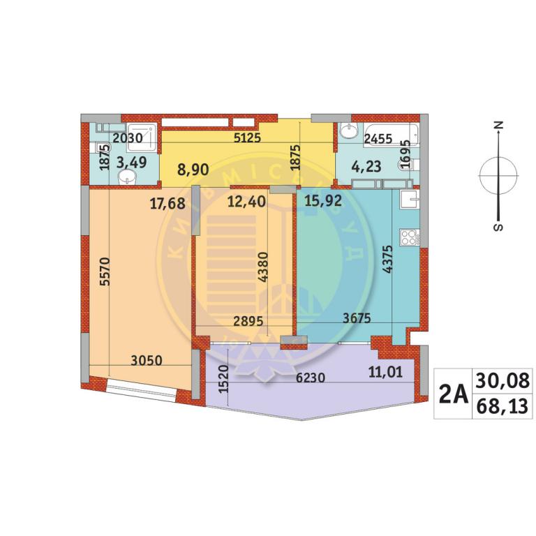 Продается 2-комнатная квартира 68.13 кв. м в Киеве, ул. Богатырская, 32