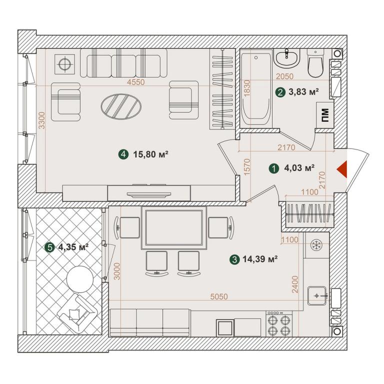 Продается 1-комнатная квартира 42.4 кв. м в Киеве, ул. Днепроводская, 1