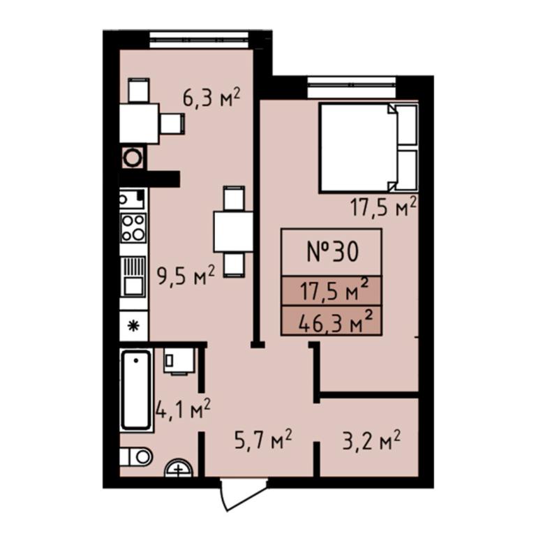 Продается 1-комнатная квартира 46.3 кв. м в Святопетровское, ул. Строительная, 2