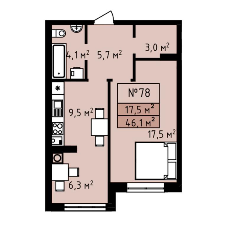 Продается 1-комнатная квартира 46.1 кв. м в Святопетровское, ул. Строительная, 2