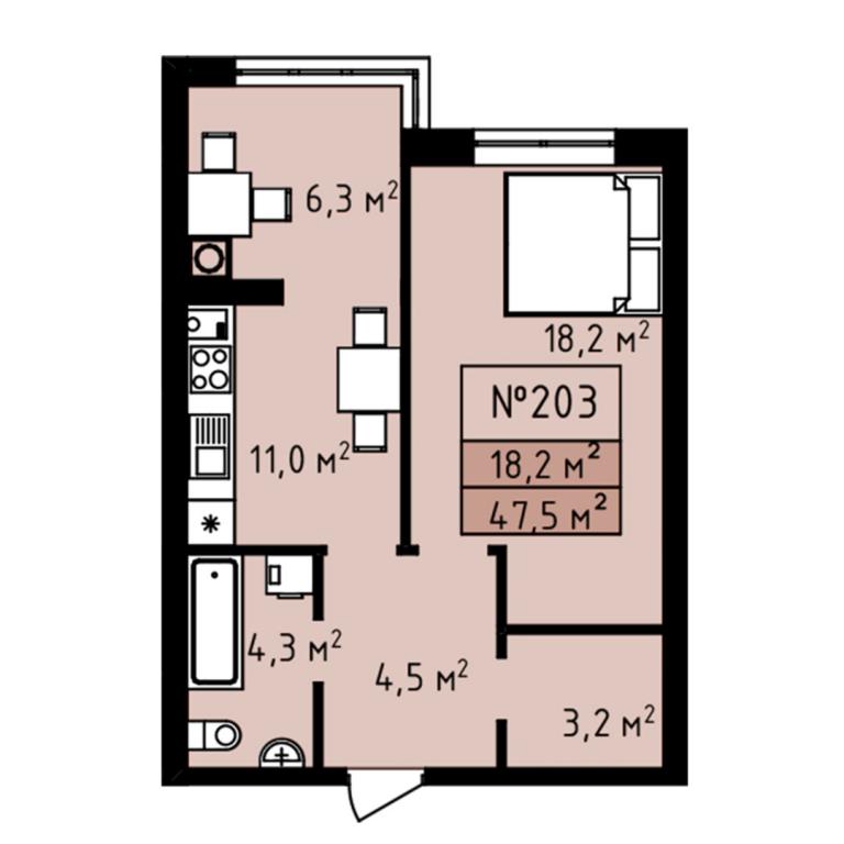 Продается 1-комнатная квартира 47.5 кв. м в Святопетровское, ул. Строительная, 2