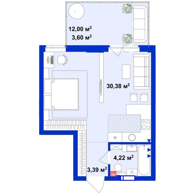 Продається 1-кімнатна квартира 42.3 кв. м у Ірпені, вул. Українська, 1Б