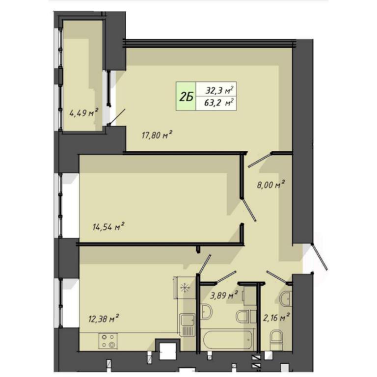 2-комнатная квартира 63.2 кв. м в Тернополе, ул. Львовская, 29