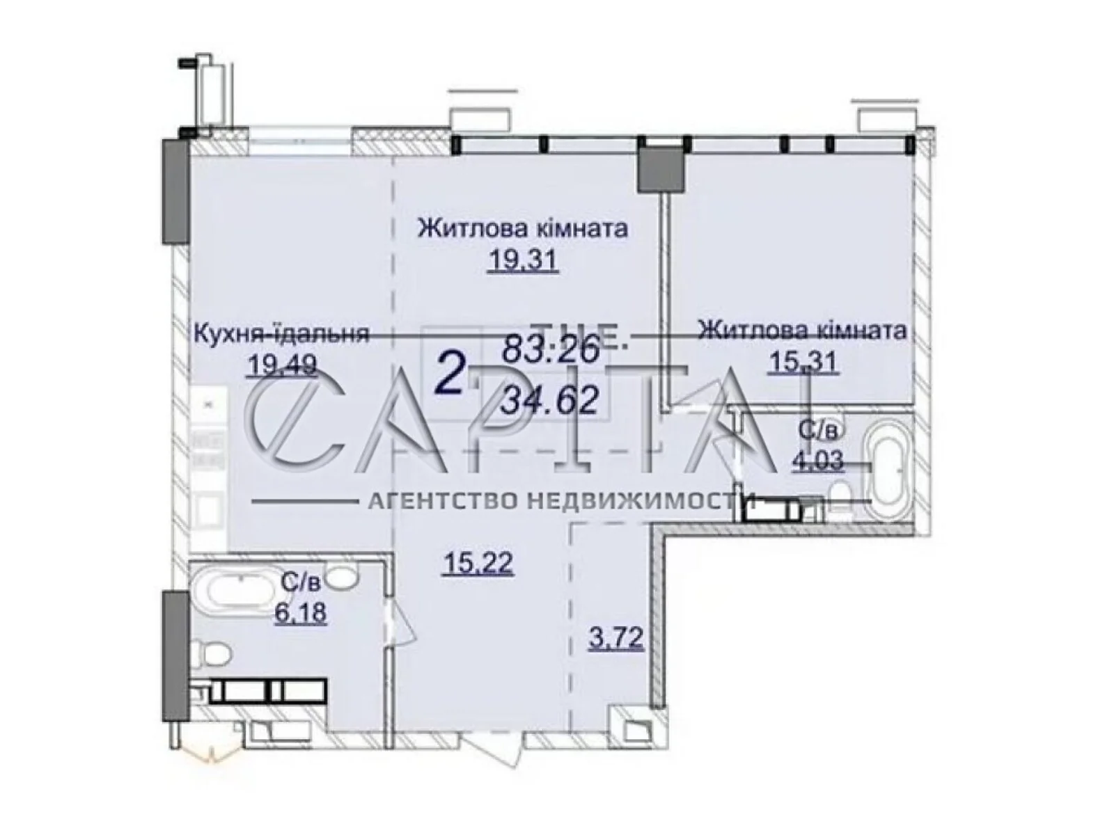 Продається 2-кімнатна квартира 83.26 кв. м у Києві, вул. Андрія Верхогляда(Драгомирова), 20