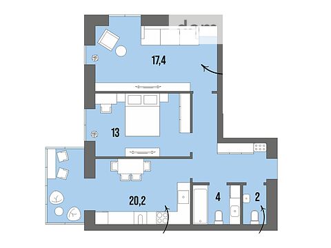 Продается 2-комнатная квартира 65.6 кв. м в Луцке, цена: 53684 $