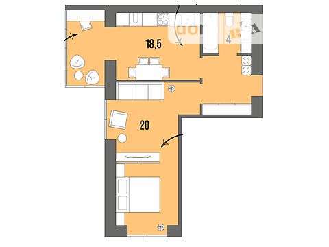 Продается 1-комнатная квартира 47.8 кв. м в Луцке, цена: 39117 $
