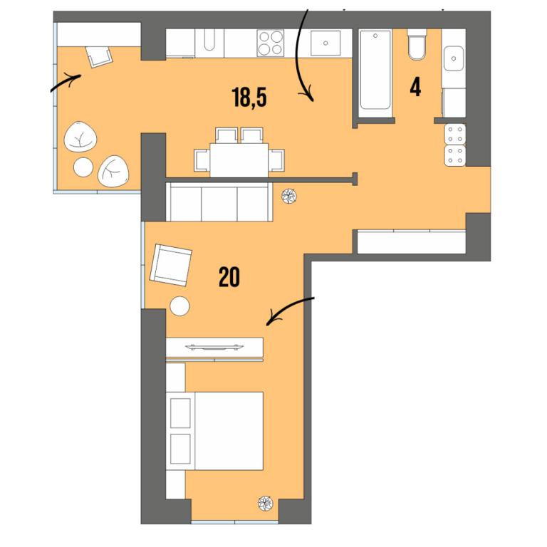 1-комнатная квартира 47.8 кв. м в Луцке, цена: 46604 $