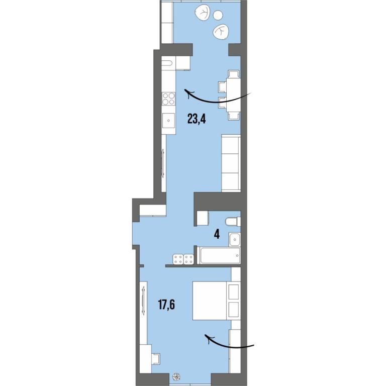 1-кімнатна квартира 48.4 кв. м у Луцьку, цена: 47248 $