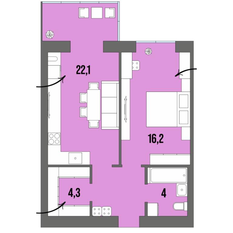 1-комнатная квартира 50.4 кв. м в Луцке, цена: 49262 $