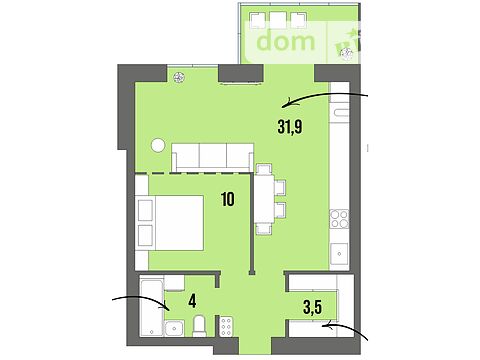 Продается 1-комнатная квартира 49.2 кв. м в Луцке, цена: 40263 $