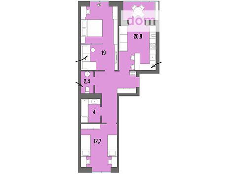 Продается 2-комнатная квартира 68.3 кв. м в Луцке, цена: 55894 $