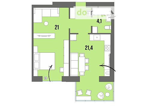 Продается 1-комнатная квартира 48.9 кв. м в Луцке, цена: 40670 $