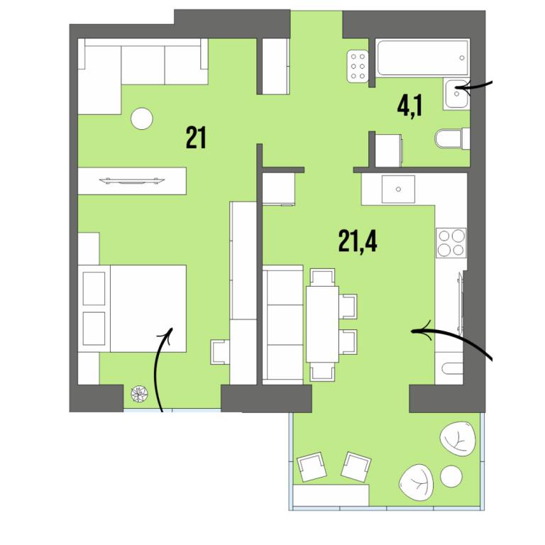 1-комнатная квартира 48.9 кв. м в Луцке, цена: 47796 $