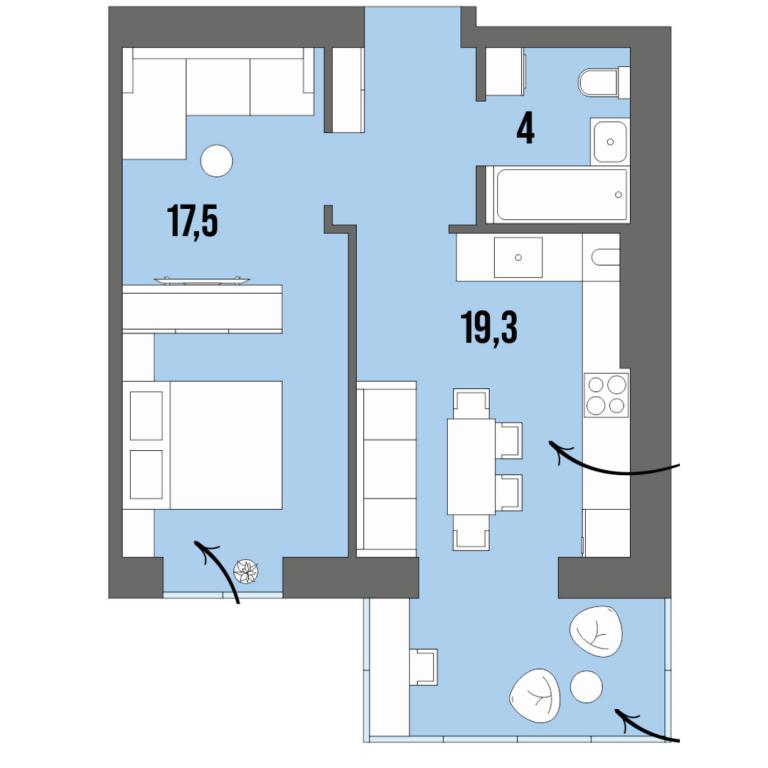 1-комнатная квартира 44.1 кв. м в Луцке, цена: 43050 $