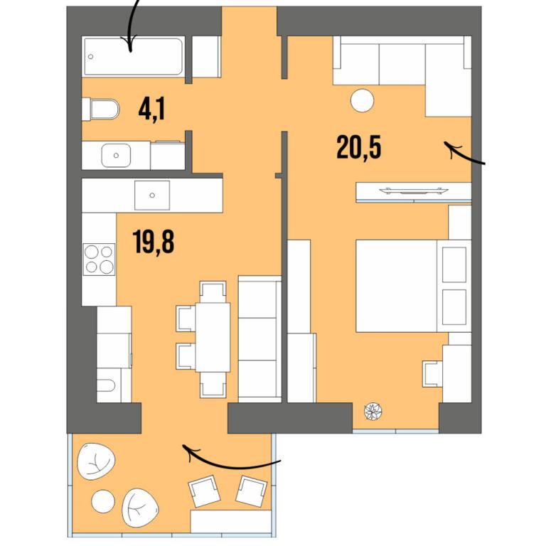 1-комнатная квартира 46.4 кв. м в Луцке, цена: 45239 $