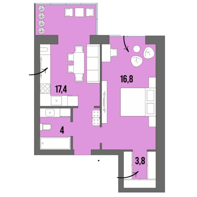 1-кімнатна квартира 43.9 кв. м у Луцьку, цена: 42855 $