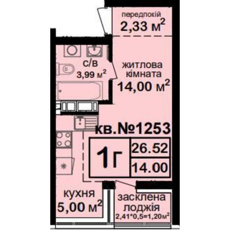 Продается 1-комнатная квартира 26.52 кв. м в Киеве, ул. Академика Заболотного, 152