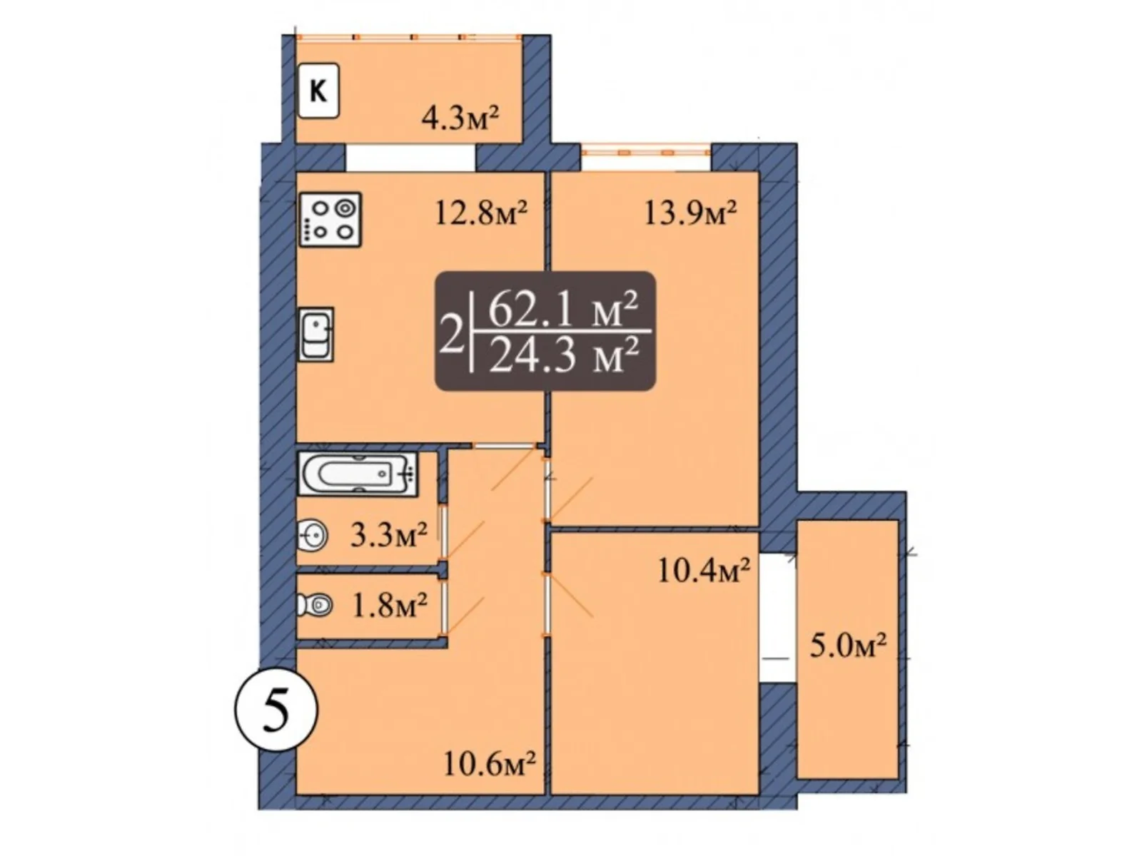 Продается 2-комнатная квартира 62.1 кв. м в Чернигове, просп. Мира, 249 - фото 1