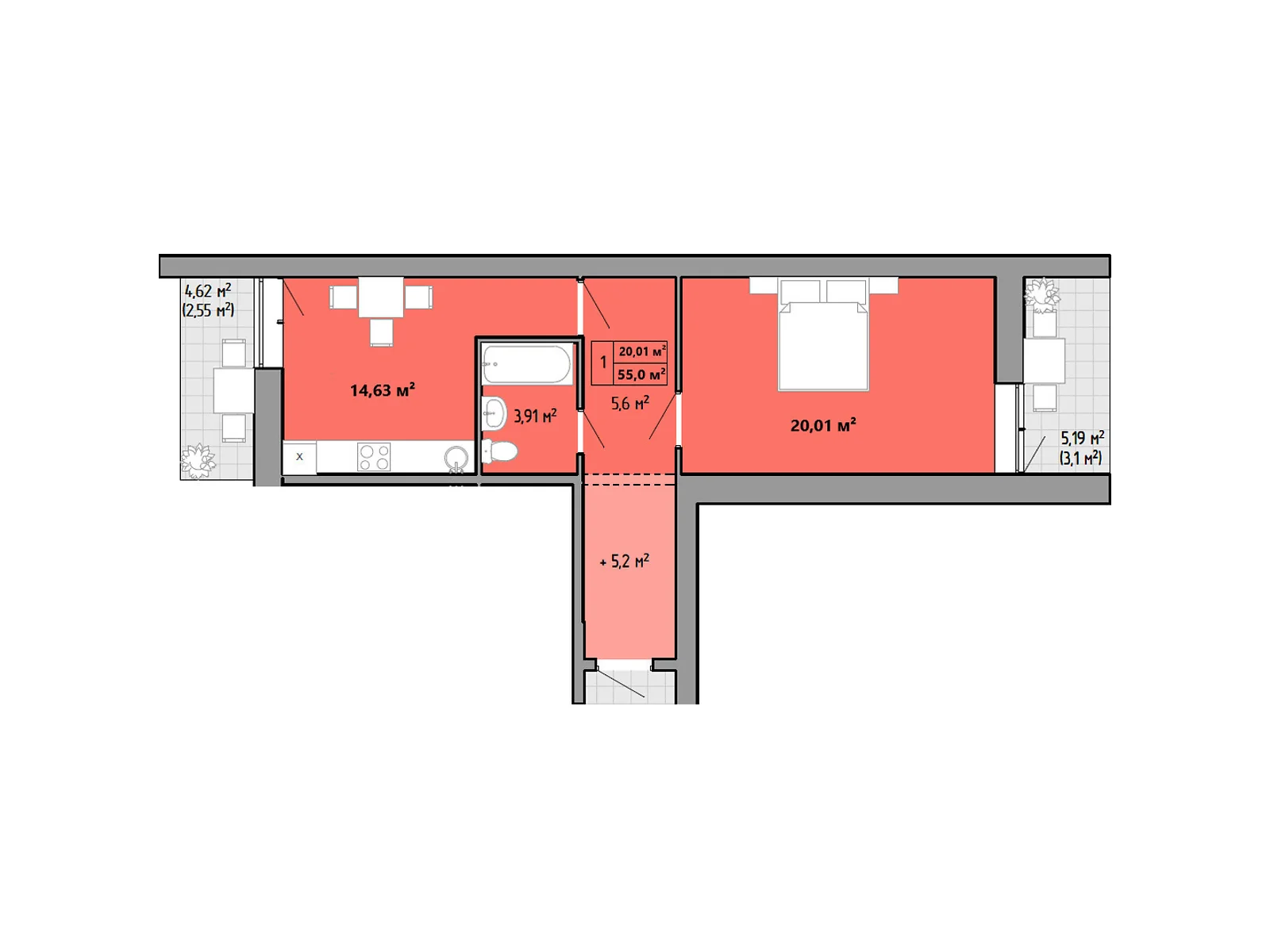 Продається 2-кімнатна квартира 55.4 кв. м у Лиманці, цена: 40442 $
