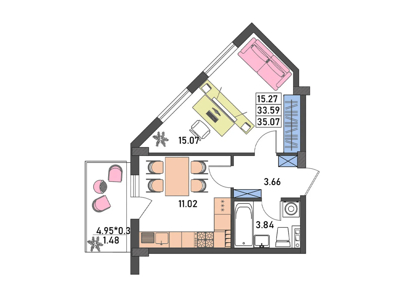 Продается 1-комнатная квартира 35.1 кв. м в Лески, цена: 23500 $