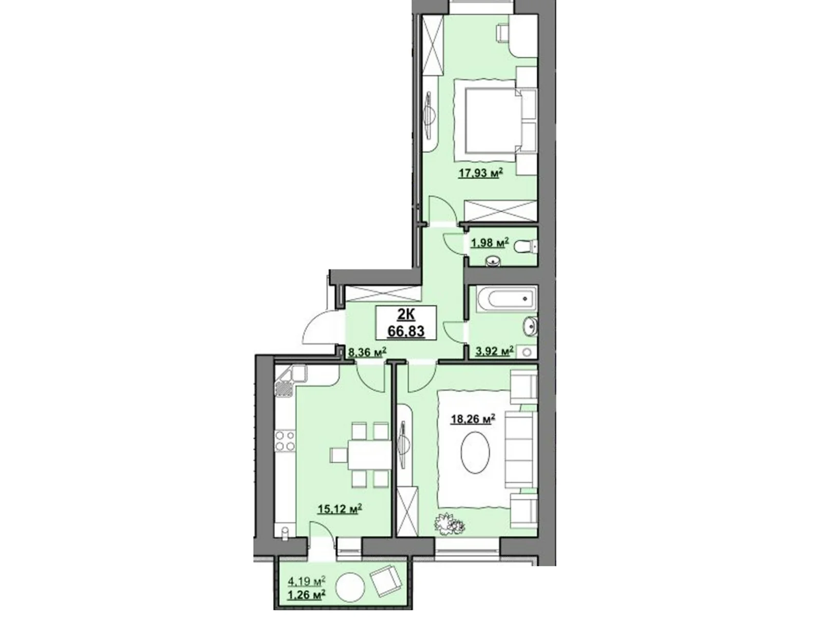 Продается 2-комнатная квартира 66.83 кв. м в Загвоздье, цена: 41435 $