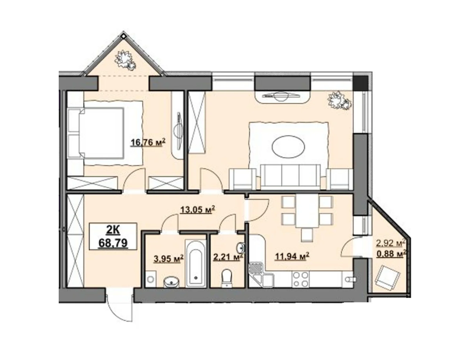 Продается 2-комнатная квартира 68.79 кв. м в Загвоздье, цена: 42650 $ - фото 1