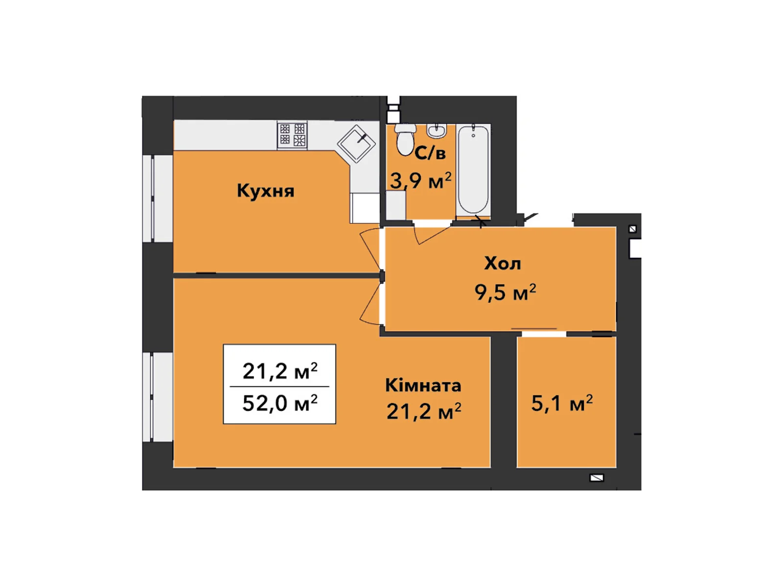 Продается 1-комнатная квартира 52 кв. м в Хмельницком, цена: 37124 $