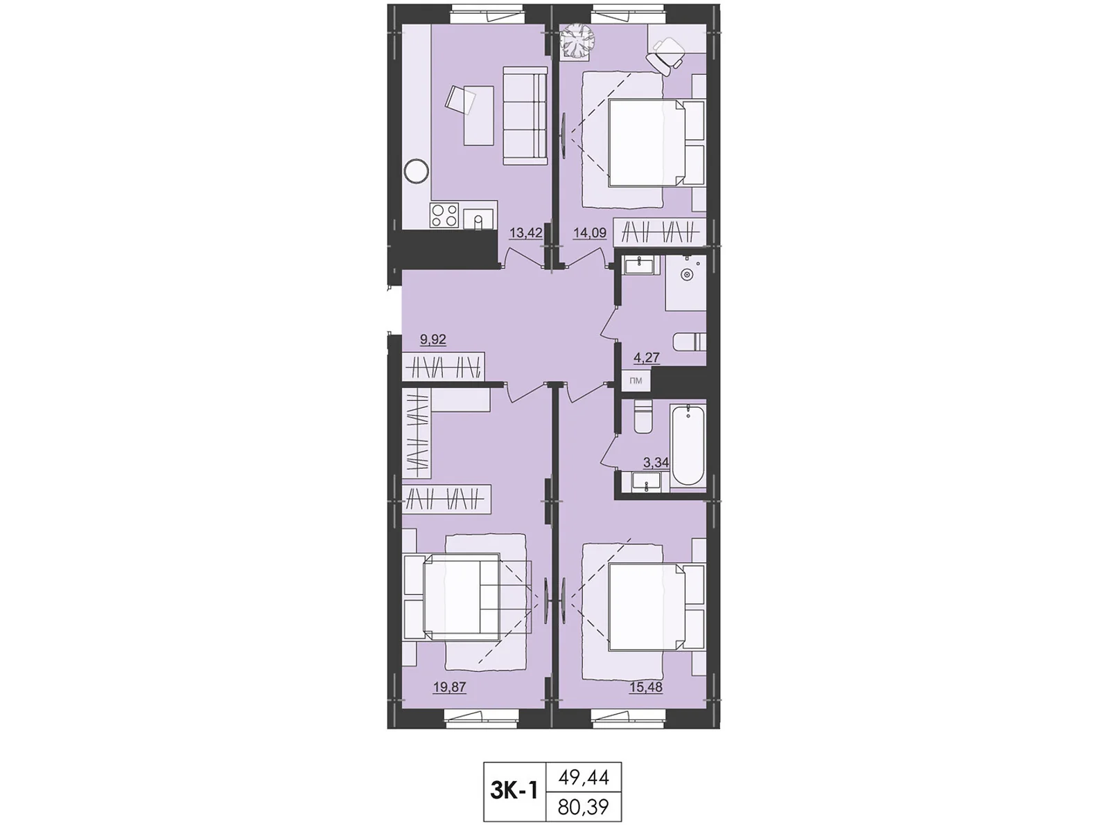 Продається 3-кімнатна квартира 80.39 кв. м у Чернівцях, цена: 84410 $