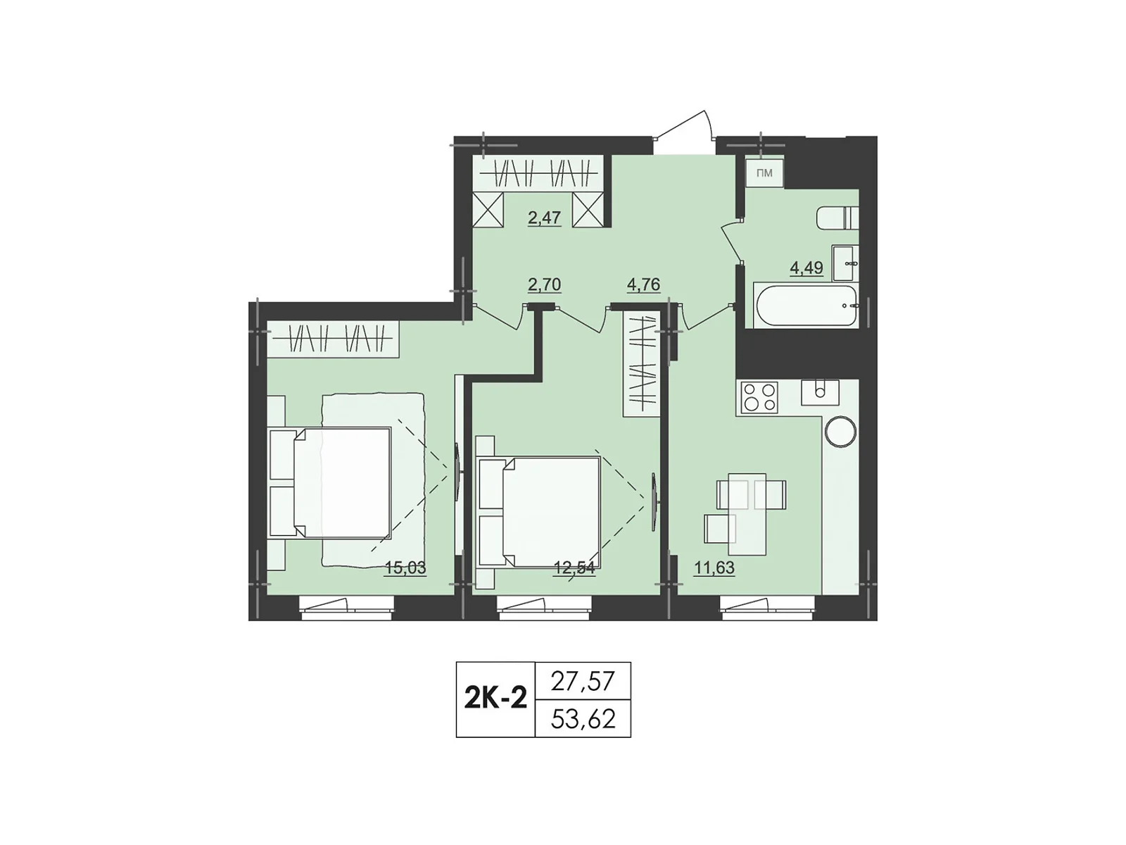 Продається 2-кімнатна квартира 53.62 кв. м у Чернівцях, цена: 66489 $