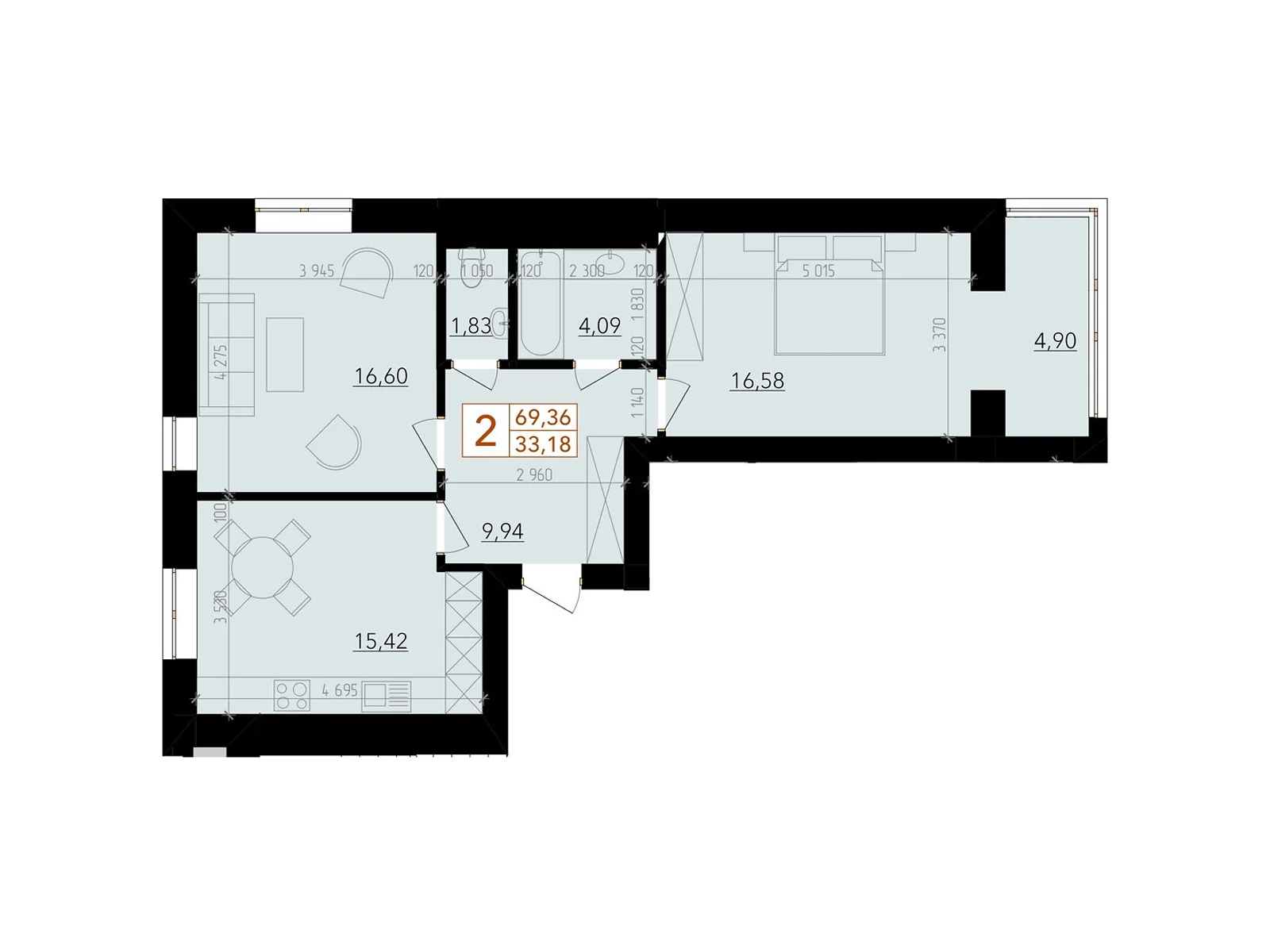 Продается 2-комнатная квартира 69.36 кв. м в Хмельницком, ул. Тернопольская